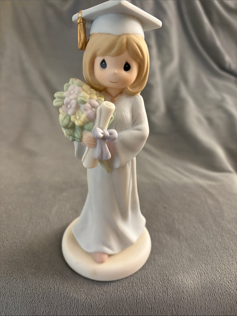 Precious Moments White Graduation Girl with Pastel Bouquet